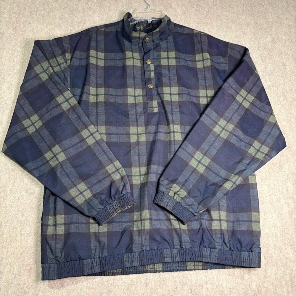 Sunice Golf Windbreaker Men XL Blue Plaid Nylon Pullover Classic Preppy Vintage